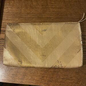 Whiting & Davis Striped Metal Mesh Clutch Purse Wallet Pouch Vintage Made In USA